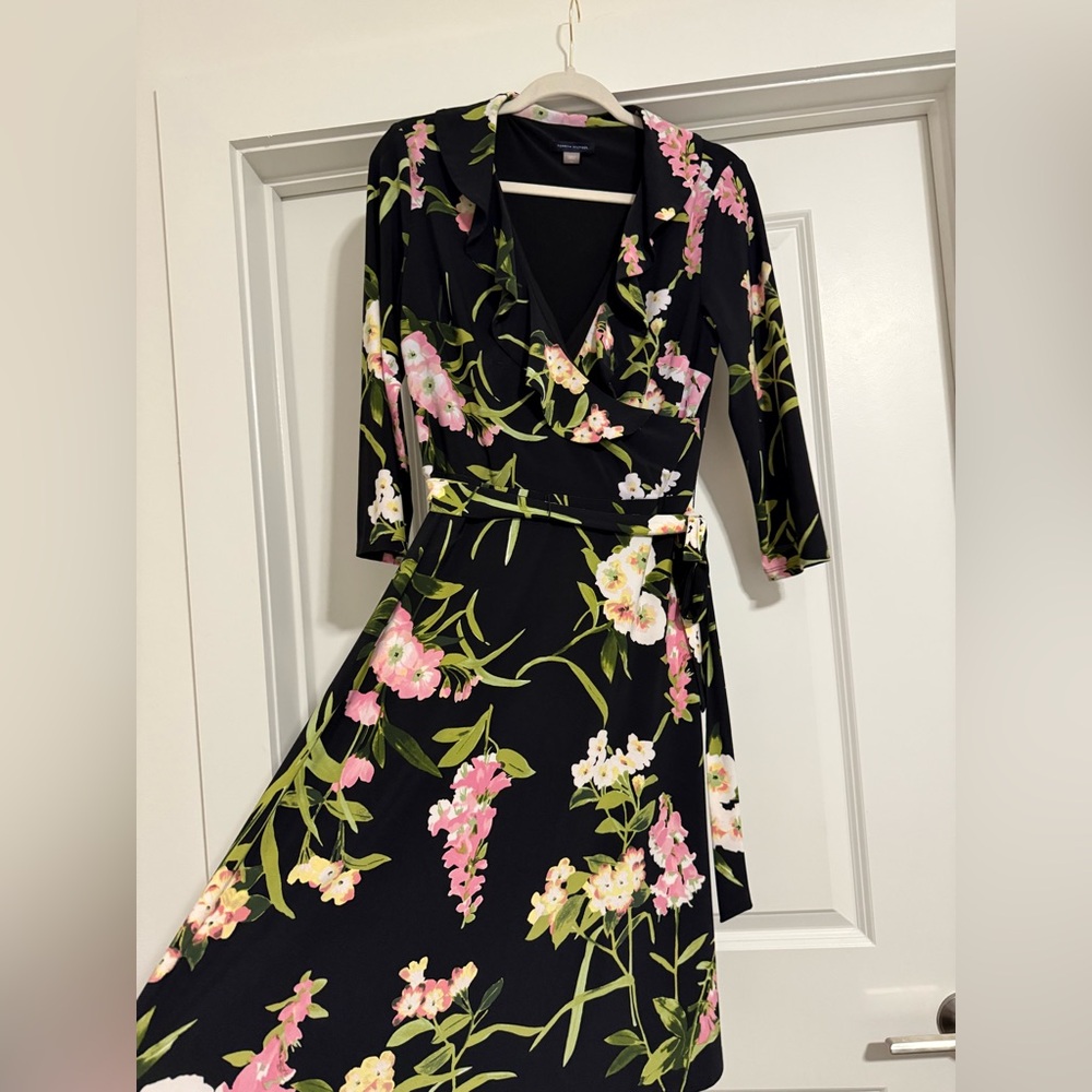 Tommy Hilfiger Black Floral Dress with Pink and Green